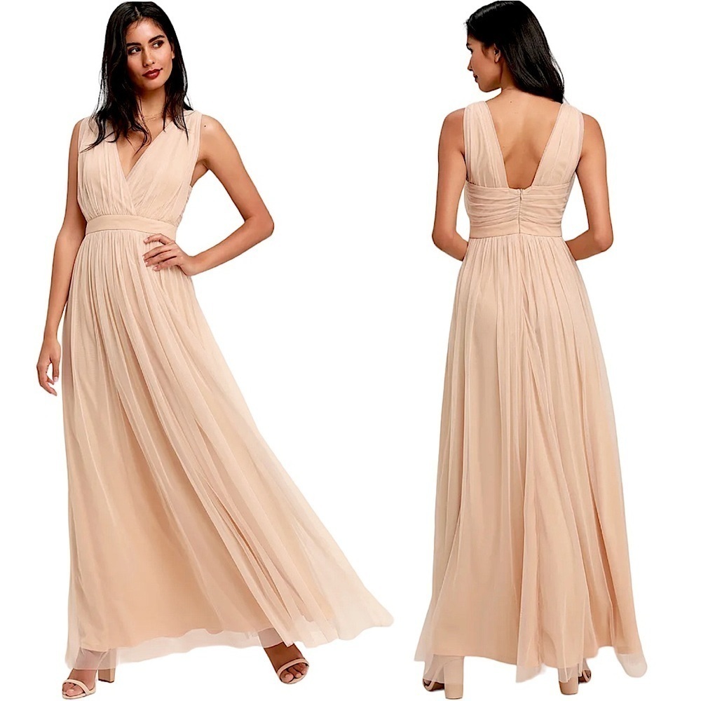 Romantic Moment Nude Mesh Maxi Dress
